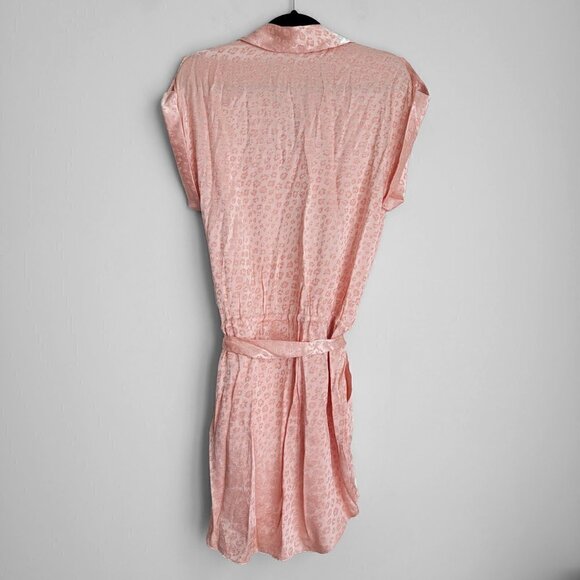 HP! NWT Joie Daran Sunset Blush Leopard Print Lustrous Satin Mini Shirt Dress - Picture 10 of 16